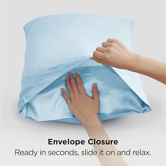 Bedsure King Size Satin Pillowcase Set of 2 - Aqua Silky Pillow Cases for Hair and Skin with Envelope Closure, Similar to Silk Pillow Cases, Gifts for Women Men, 20x36 Inches, 2pcs - Bloomnest