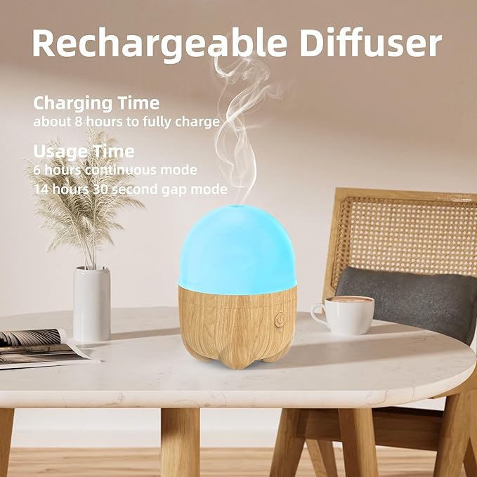 150ML Rechargeable Battery Essential Oil Diffuser, Portable Cordless Aromatherapy Diffuser with 7 LED Color Changing Lights, for Bedroom, Office, Outdoor - Bloomnest