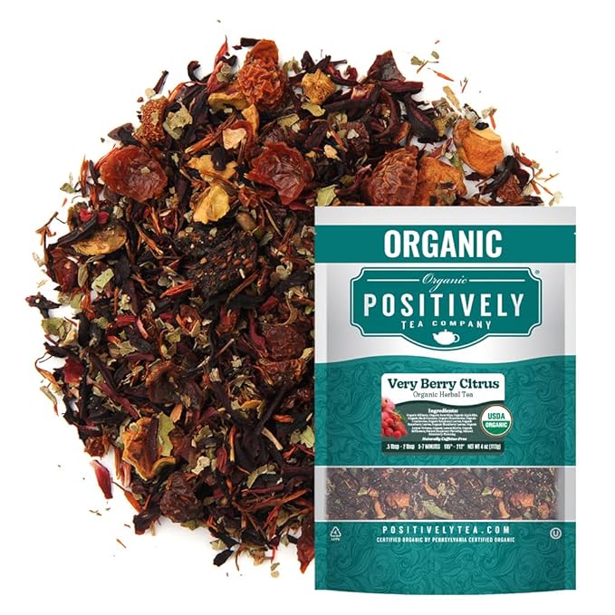 Organic Positively Tea Company, Very Berry Citrus, Herbal Tea, Loose Leaf, 4 Ounce - Bloomnest