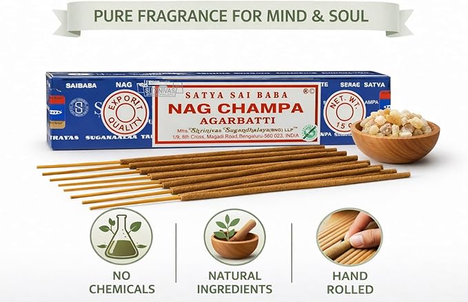 Satya Nag Champa 15grams x 3 Packs Incense Sticks with Giftbrit Incense Sticks Holder for Positivity, Meditation, Relaxation, Yoga, Healing