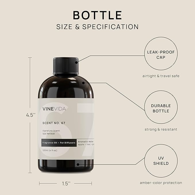 VINEVIDA [4 Fl Oz] Spa Retreat Fragrance Oil for Cold Air Diffusers - Essential Oils for Diffuser Oil Refill & Air Freshener Room Spray - Bloomnest