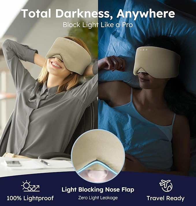 Luxury Bluetooth 5.4 Sleep Mask for Adults - Ice Fiber Cooling & HD Sound, 100% Light Blocking Adjustable Eye Cover for Travel & Side Sleepers - Soft Sleep Headphones with 10H Playtime - Bloomnest