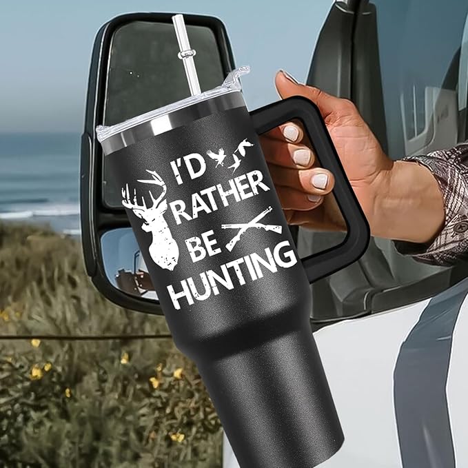 Ceovfoi Hunting Gifts for Men, 40 oz Deer Hunting American Flag Stainless Steel Tumbler with Handle Lid and Straw, Hunting Stuff Supplies Accessories - Bloomnest