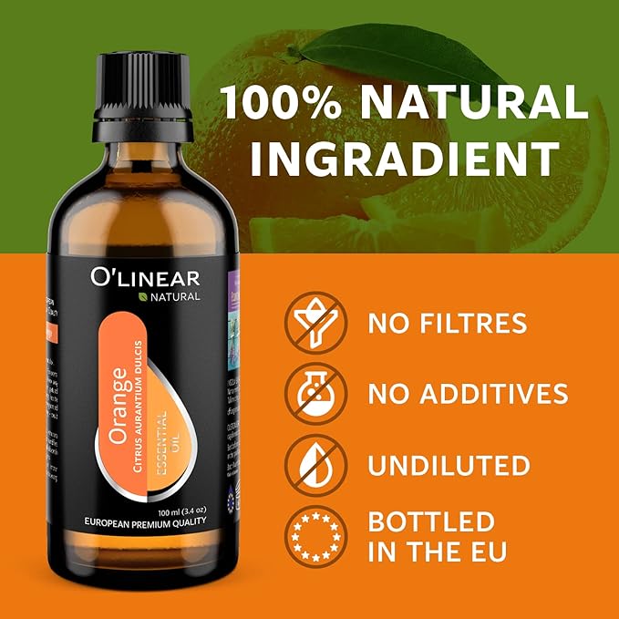 O'linear Pure Orange Essential Oil for Diffuser and Humidifier - Mood-Boosting 100% Fresh Summer Scents, Long-Lasting Sweet Orange Oil, Perfect for Essential Oil Necklaces and Air Fresheners 3.4 Fl Oz - Bloomnest