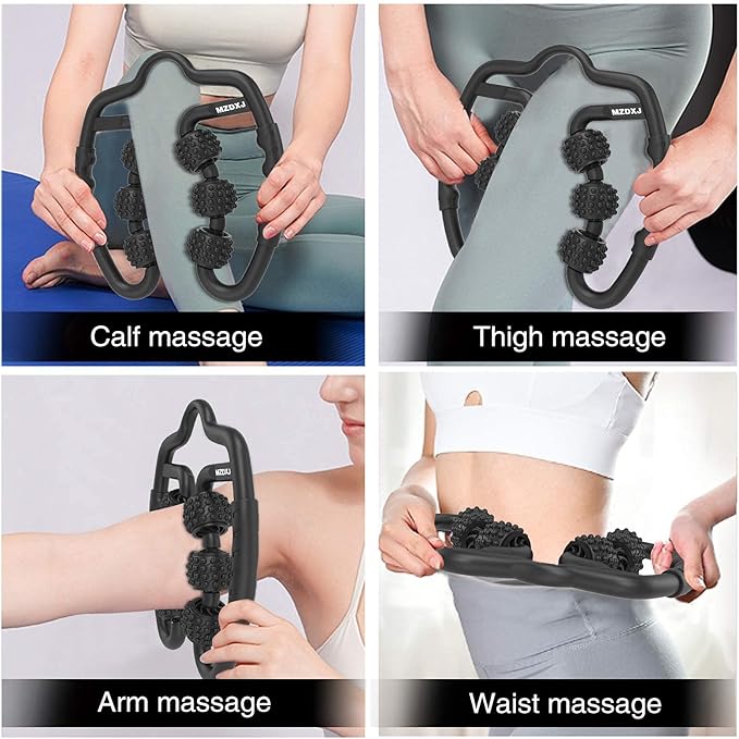 Cellulite Massage Tool Muscle Roller - Deep Fascia Massager & Dimpled Skin Remover for Legs, Thighs & Buttocks - Anti-Cellulite Roller, Smooth Skin, Pain Relief（Black - 6 Wheel） - Bloomnest
