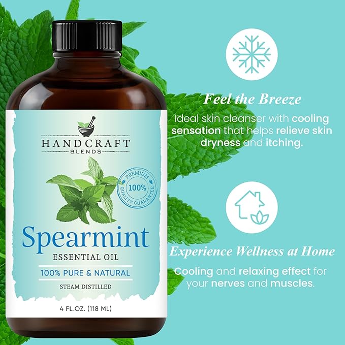 Handcraft Blends Spearmint Essential Oil – Huge 4 Fl Oz – 100% Pure and Natural – Premium Grade Essential Oil for Diffuser and Aromatherapy, Skin, Massage, Candle and Soap Making Fragrance - Bloomnest