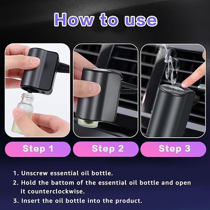 Smart Car Air Freshener, 3 Levels of Adjustable Intensity, Aroma Rechargeable Aroma Diffuser, Adjustable Aroma Diffuser, 220mAh Built-in， Fresh+Intense+Ocean Perfume - Bloomnest