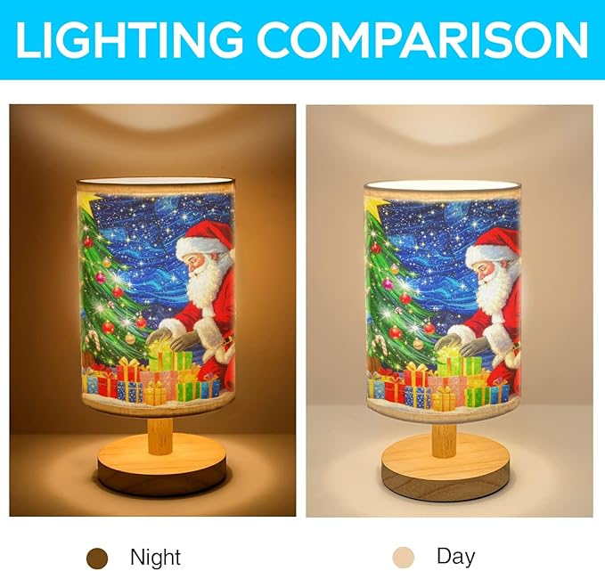 Santa Claus Table Lamp LED 3-Color Pressed Bedside for Merry Christmas, Santa Claus Shade Christmas Table Lamp with Wood Base for Bedroom Living Room Desk Office - Bloomnest