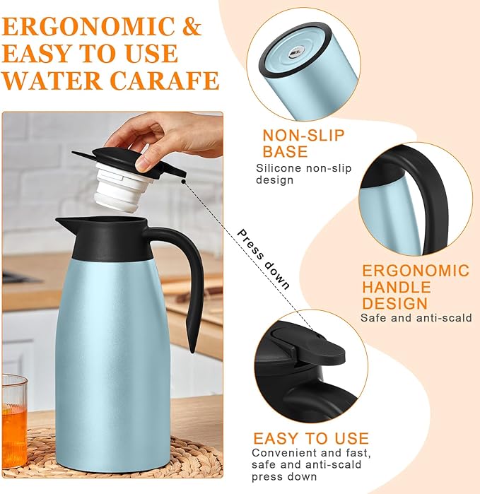 Norme 2 Pcs Thermal Coffee Carafe Insulated Stainless Steel Coffee Carafe for Hot Liquid Vacuum Thermal Pot Creamer Pitcher Dispenser with Brushes Keeping Hot Water Milk(Pink, Blue) - Bloomnest