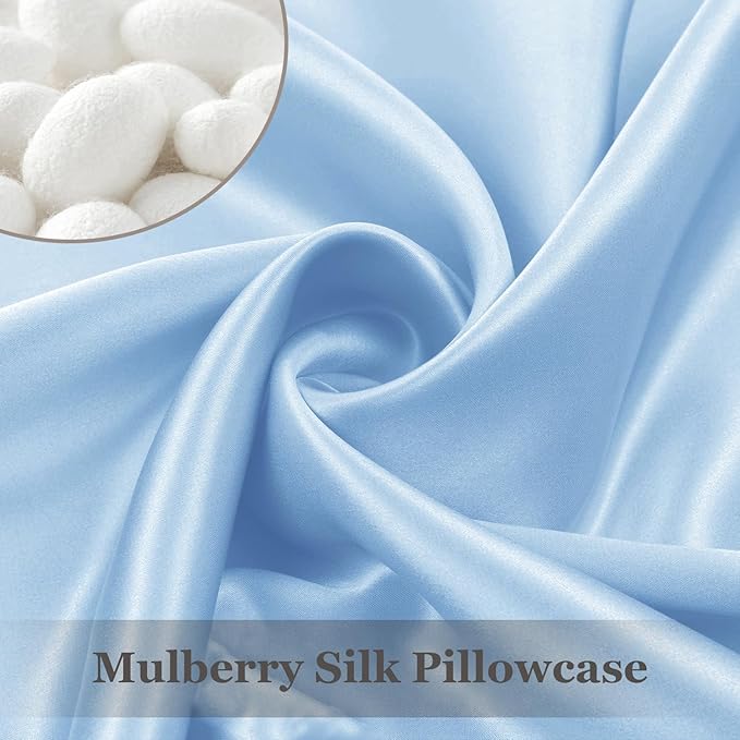 Adubor 100% Mulberry Silk Pillowcase for Hair and Skin with Hidden Zipper, Both Side 23 Momme Silk, 900 Thread Count (20x26inch, Standard Size, Sky Blue, 1pc) - Bloomnest
