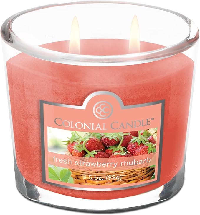 Colonial Candle Fresh Strawberry Rhubarb Scented Jar Candle, 2 Wick, 3.5 oz, Mottled Wax Candle - Bloomnest