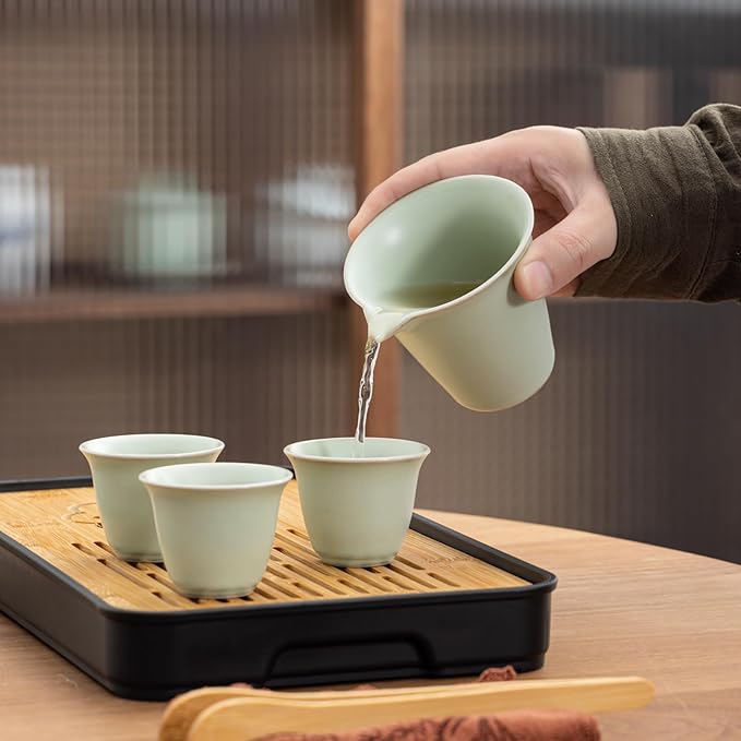 Travel tea set,Portable ceramic tea set,Chinese tea set,Tea sets for adults,Tea pot sets,Portable Travel Bag,Home,Gifting,Outdoor and Office,茶具 (Light green) - Bloomnest