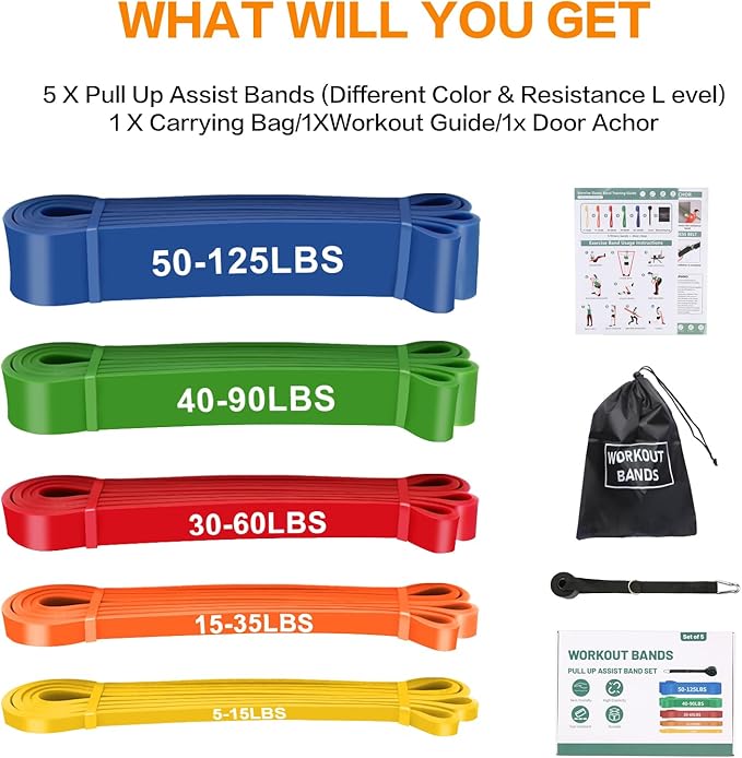 Resistance Bands, Pull Up Bands, Pull Up Assistance Bands Set for Men & Women, Exercise Workout Bands for Working Out, Body Stretching, Physical Therapy, Muscle Training - Bloomnest