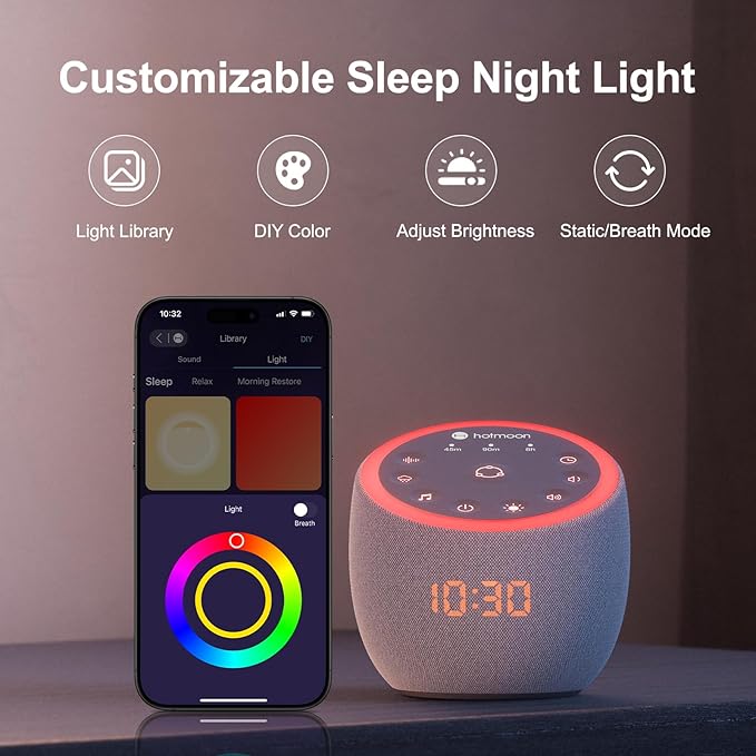Hotmoon Cocoon Pro 2 Sound Machine 388 Soothing Sounds White Noise Machine for Babies & Adults, Smart Night Light, Sleeping Timer App Control, Brown Noise Pink Noise Block Out Office Yoga, Plug-in - Bloomnest
