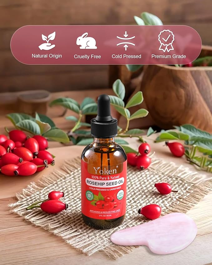 Organic Rosehip Seed Oil for Face,100% USDA Pure Rosehip Oils for Skin,Scars,Hair & Nails.2 fl Oz Cold Pressed Rose HIPS Oils for Skin Care, Anti-Aging, Scar Treatment, GUA SHA Massage Carrier Oil - Bloomnest