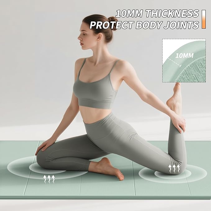 Foldable Fitness Yoga Mat | 2/5" (10MM) Extra Thick | SGS Certified Non-Slip TPE | 75x26" Extra Long-Wide | Portable & Easy Store | for Yoga, Pilates, Home Gym & Full-Body Workouts - Bloomnest