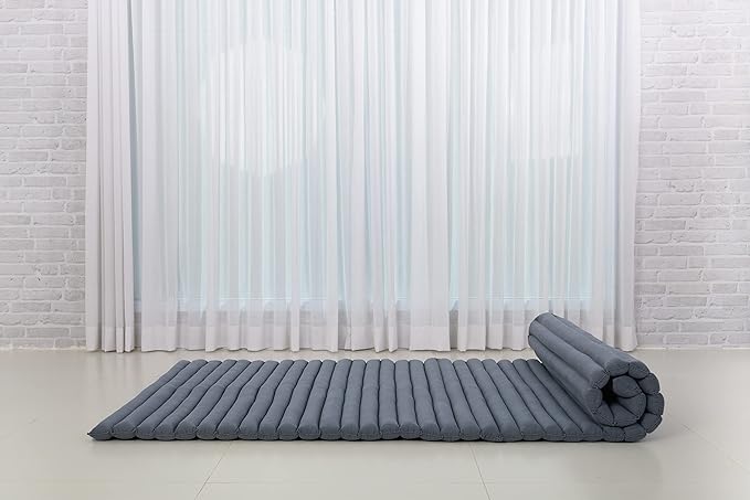 Leewadee - Kapok Roll Mat – Handcrafted Folding Sleep & Relaxation Mattress from Thailand, Ideal as Guest Bed, Camping Mat, Yoga Mat or Traditional Futon, 75 x 39 inches, Anthracite - Bloomnest