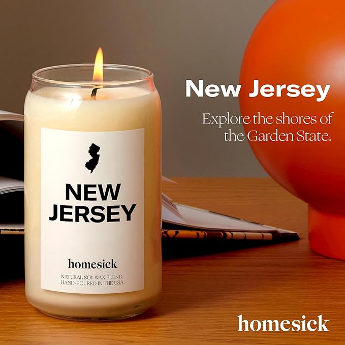 Homesick Scented Candles for Home (New Jersey) - 13.75 oz Long-Lasting Soy Wax Jar Candle for Women & Men for All Occasions, 60-80 Hours Burn Time - Notes of Candy Apple & Cranberry - Bloomnest