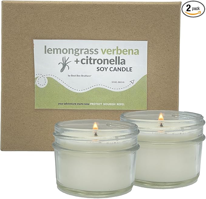 Best Bee Brothers Lemongrass + Verbena Citronella Candle, Outdoor Soy Candle, 3 Oz. (2 Pack) - Bloomnest