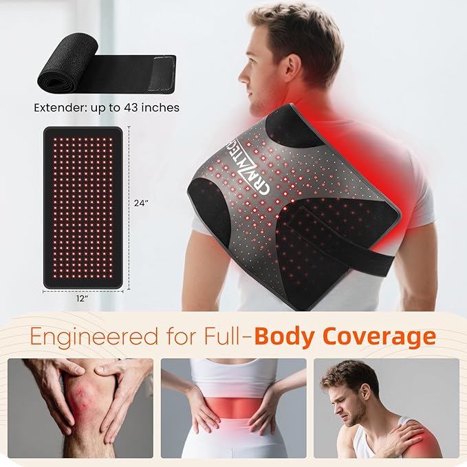 24’’ x 12’’ Large Red Light Therapy Pad for Body, Near Infrared Light Therapy Wrap with Timer, 660nm&850nm, 240 LEDs Light Therapy Pad Heated Device for Back Shoulder Joint Muscle - Bloomnest