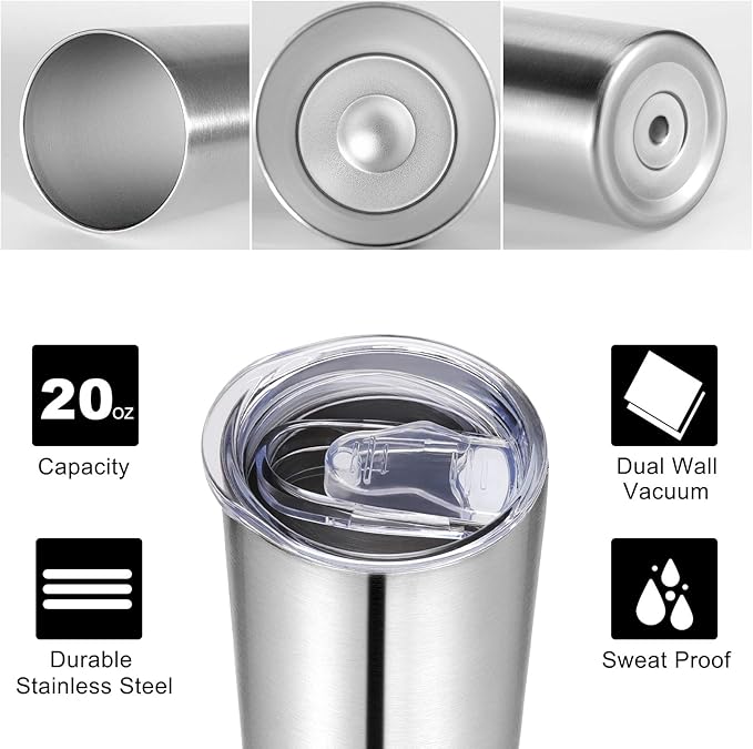 VEGOND Stainless Steel Skinny Tumbler, 20 oz Vacuum Insulated Tumbler with Lid and Straw, Double Wall Coffee Cup, Travel Mug for Cold Hot Drinks, Stainless Steel 1 Pack - Bloomnest