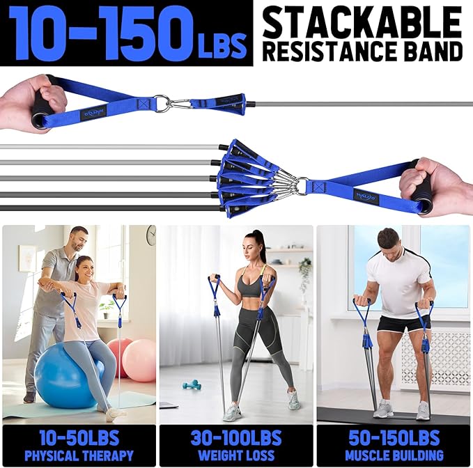 WALITO Resistance Bands Set - Exercise Bands with Handles, Door Anchor, Legs Ankle Straps, for Heavy Resistance Training, Physical Therapy, Muscle Training, Yoga, Home Workouts, Gym - Bloomnest