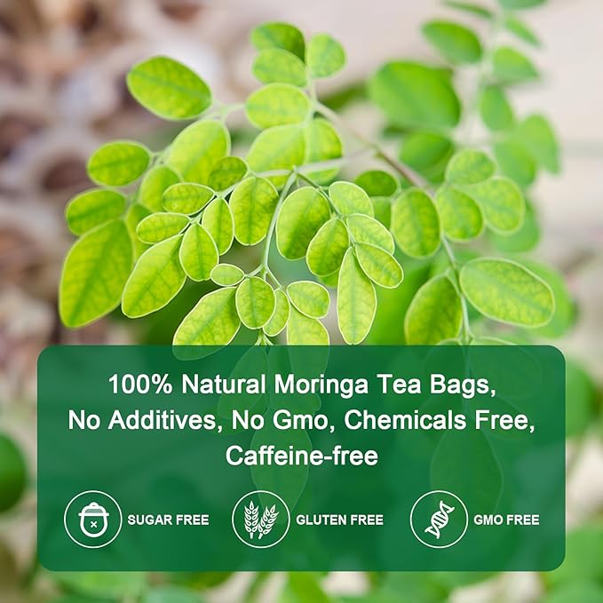 Moringa Tea Bags | 100% Pure Moringa Leaf Tea | Antioxidant-Rich, Caffeine-Free Herbal Tea | Supports Immunity, Energy & Digestion, 40 Count | Gluten-Free, Non-GMO - Bloomnest