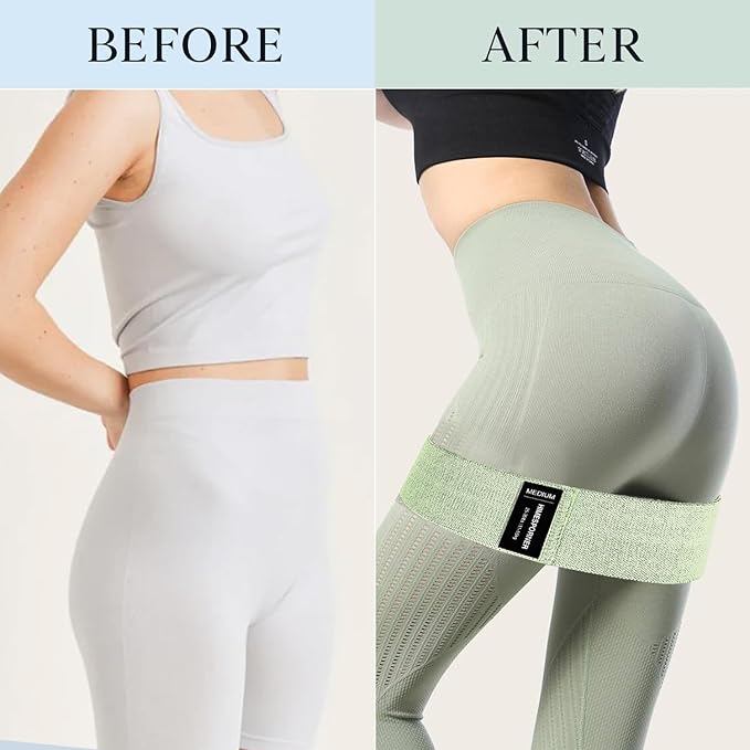 Wide Fabric Resistance Bands for Working Out, 3 Level Non-Slip Exercise Booty Bands for Women & Men Leg and Glutes with Hair Ties and Tape Measure - for Home Gym Workout, Yoga, Pilates - Bloomnest