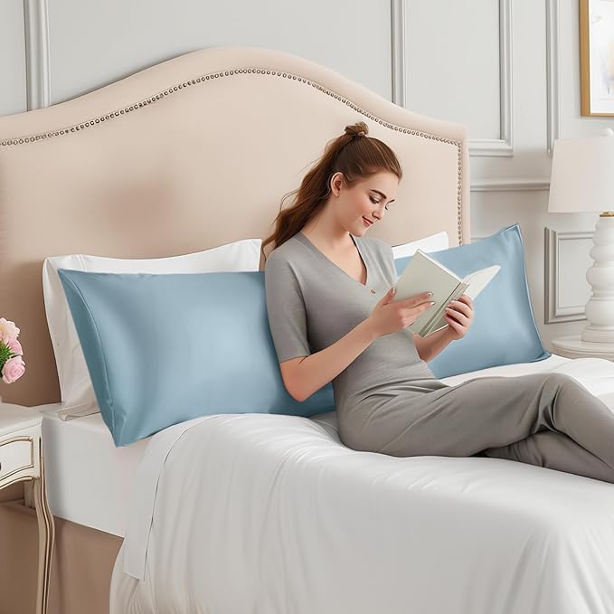 INFIIXSO Body Pillow Cover with Zipper, Luxury Mulberry Silk Body Pillow Case 20x54 Inches, Ultra Smooth and Soft Cooling Long Pillowcase, Gift for Women, Men(Airy Blue) - Bloomnest