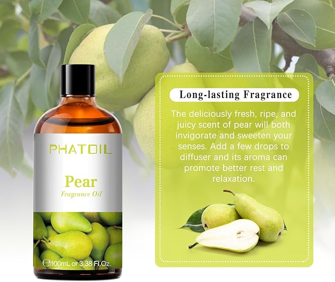 PHATOIL 3.38FL.OZ Pear Fragrance Oils for Aromatherapy, Essential Oils for Diffusers for Home, Perfect for Diffuser, Yoga, Skin Care, DIY Candle and Soap Making - 100ml - Bloomnest