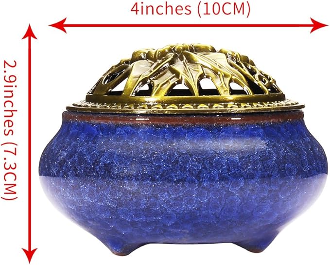 Incense Burner and Cone Incense Holder with Calabash Incense Stick Holder Ceramic Ash Catcher,Blue - Bloomnest