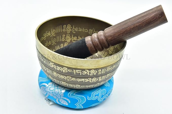 5 Inch Fine Etching Handmade Singing Bowl Yoga Meditation, with cushions and Mallet, Real Sandmade Singing Bowl from Nepal, healing bowls - Bloomnest
