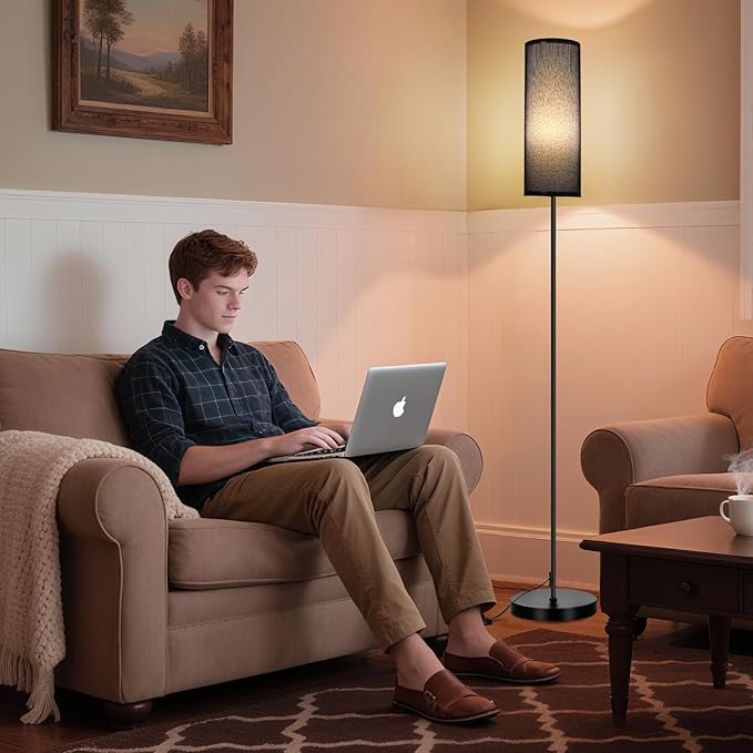 FRIDEKO HOME Floor Lamp with Black Shade, Simple Design with Foot Pedal Switch, Small Tall Lamps for Living Room Bedroom Office, Corner Floor Stand Light with Black Pole Lamp (No Bulb/No Remote) - Bloomnest