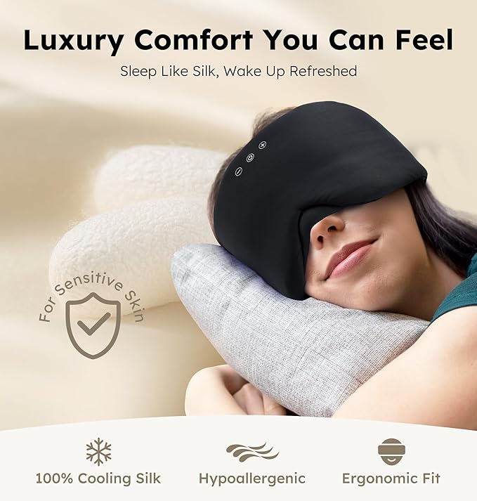 Luxury Bluetooth 5.4 Sleep Mask for Adults - Ice Fiber Cooling & HD Sound, 100% Light Blocking Adjustable Eye Cover for Travel & Side Sleepers - Soft Sleep Headphones with 10H Playtime - Bloomnest