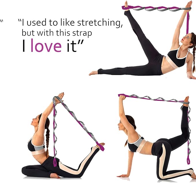 SANKUU Yoga Straps Stretching Strap with 12 Loops Workout Poster, Straps for Stretching Physical Therapy Equipment Long Stretch Out Bands for Exercise, Pilates and Gymnastics for Women Men - Bloomnest