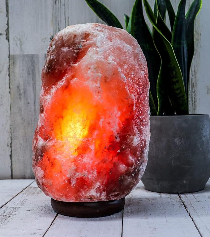 Himalayan Secrets Large Salt Lamp - Natural Pink Crystal with Wooden Base - Dimmer Cord and Bulb Included (18-22 LBS)