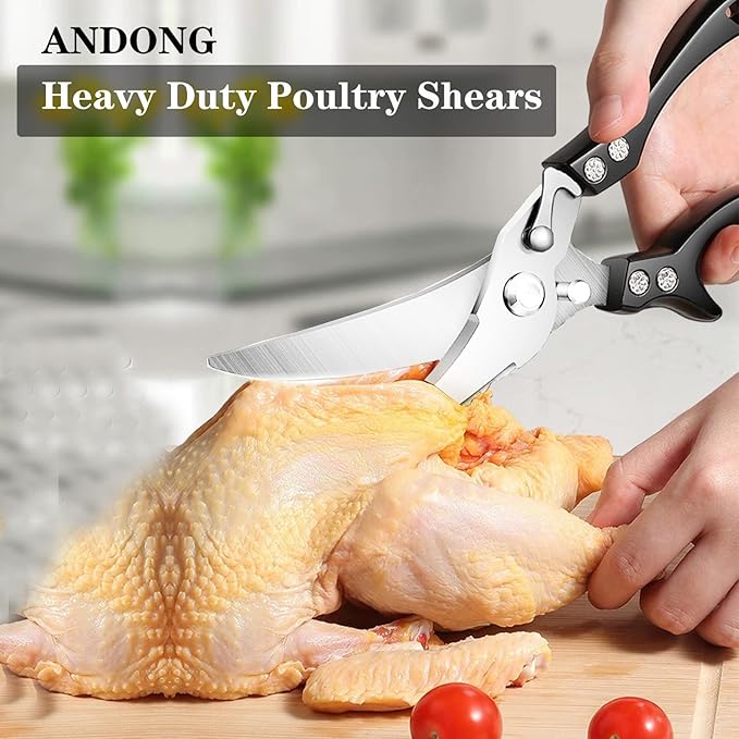 ANDONG Heavy Duty Kitchen Scissors, Professional Poultry Shears, Cooking Utensils, Black - Bloomnest