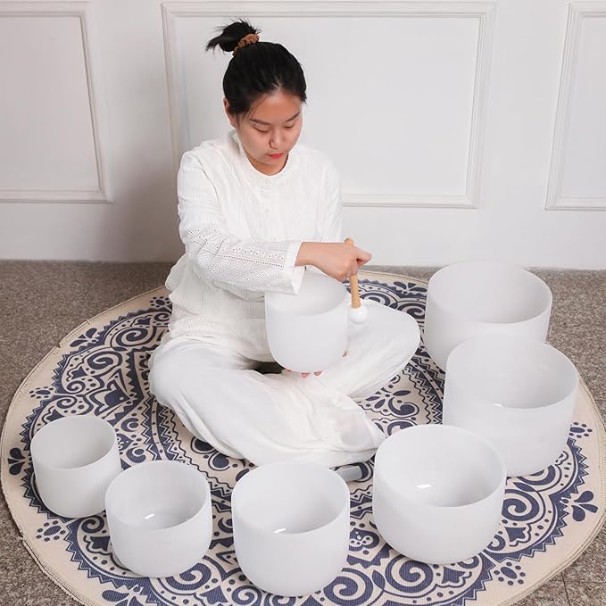 Hye-eun 7-12 Inch 432hz Crystal Singing Bowls Set of 7 Pcs Chakra for Yoga Meditation with Heavy Duty Carrying Case - Bloomnest