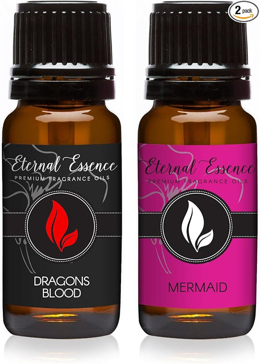Eternal Essence Oils 2 Pack 10ml Premium Fragrance Oil - Dragons Blood & Mermaid - for Candle, Soap Making, Aromatherapy, Diffusers, Home Care, & Humidifiers EternalEssenceOils