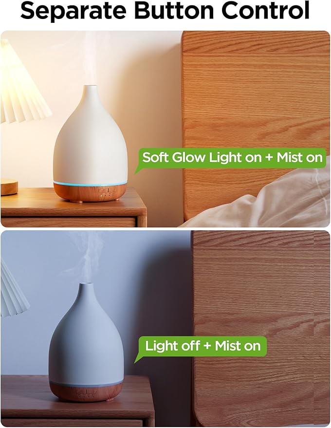 InnoGear Oil Diffuser, 300ML Ceramic Diffuser for Essential Oils Handcrafted Aromatherapy Diffuser Ultrasonic Cool Mist Humidifier with 4 Timers Waterless Auto Off for Room Office, White - Bloomnest