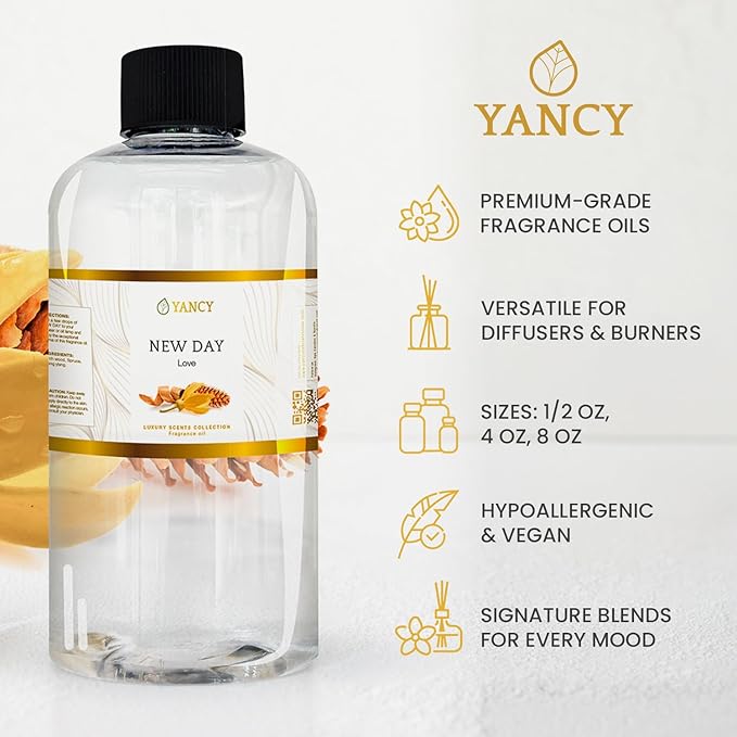 YANCY New Day Luxury Collection Fragrance Oil (1/2 oz), Uplifting Citrus and Floral Scent, Ideal for Diffusers, Oil Burners & Aroma Lamps, Refreshing Fragrance Oil for Morning Energy Boost YancySpa