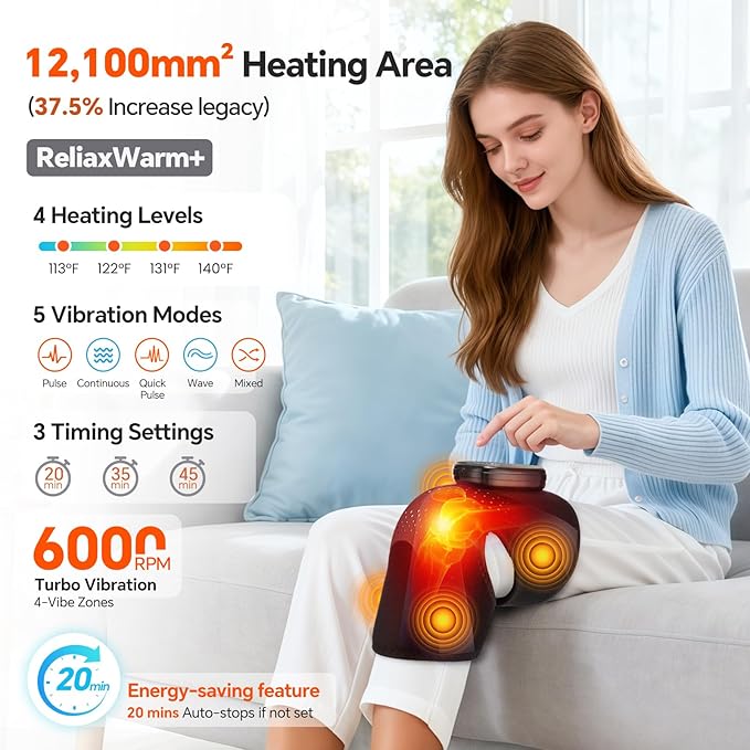 Cordless Knee Heating Pad, 3-in-1 Heated Knee Brace Wrap with Massage, Heating Pad for Knee Elbow Shoulder Pain Relief, Rechargeable Knee Massager for Arthritis Pain Relief - Bloomnest