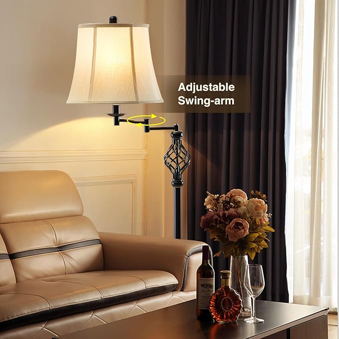 GyroVu 3 Color Temperature LED Floor lamp, Traditional 350° Adjustable Swing Arm Floor Lamp Vintage Pole lamp Farmhouse Lamp for Living Rooms & Offices, Rustic Standing Lamp for Bedroom Reading - Bloomnest