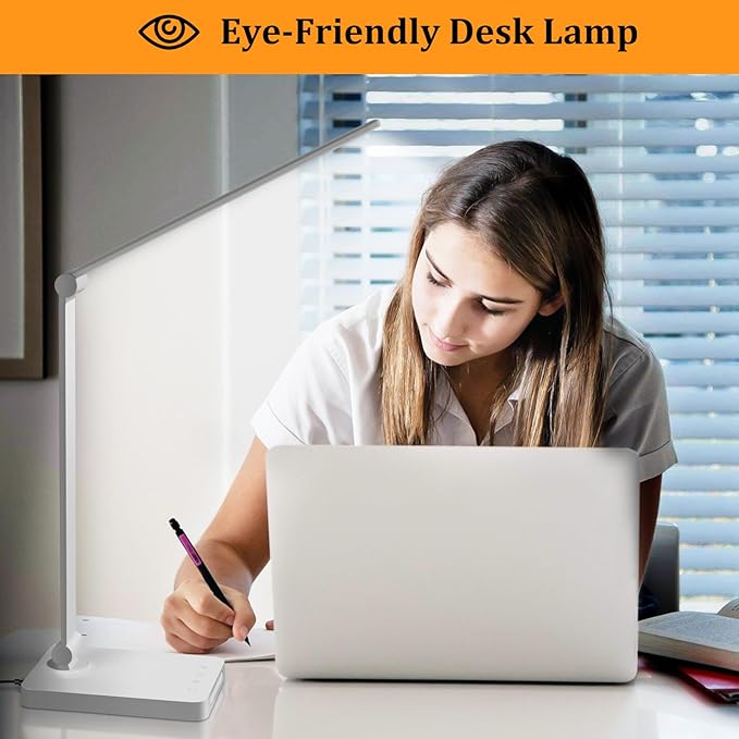 Dott Arts LED Desk Lamp with USB Ports, Touch Control, 5 Color Modes, 3 Brightness Levels, Foldable Design, White - Bloomnest