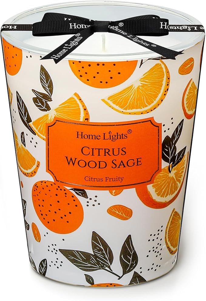 HomeLights Citrus Wood Sage Scented Candles | 6.7oz Soy Candles Eclectic Mixed Styles Large Candle Jars | Ideal Candle Gifts for Events, Home Decor Stress, Relief & Relaxation - Bloomnest