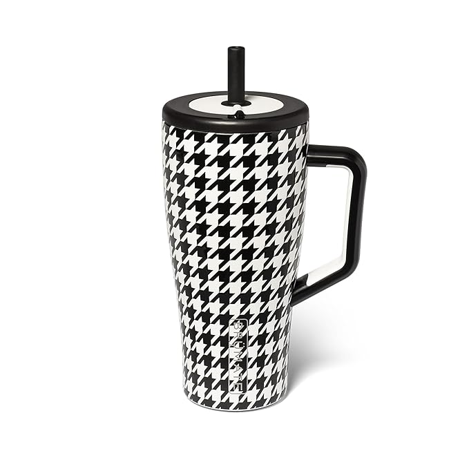 BrüMate Era 30 oz Tumbler with Handle and Straw | 100% Leakproof Insulated Water Bottle Tumbler with Lid and Flexible SoftSip Straw | Made of Stainless Steel | Cup Holder Friendly | 30oz (Houndstooth)
