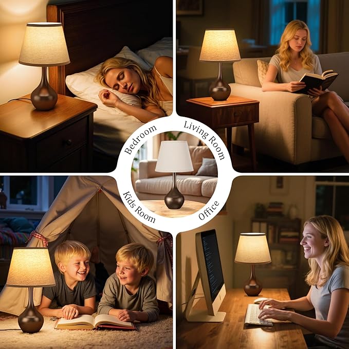 Seealle Touch Table Lamp for Bedroom, 3-Way Dimmable Small Bedside Lamps for Night Stands with Wires, Brown Desk Lamp for Kids Room, Office, Living Room, End Table(LED Bulb Included) - Bloomnest