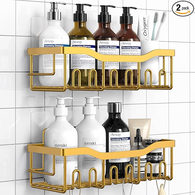 EUDELE Shower Caddy 2 Pack, Adhesive Organizer for Bathroom Storage, Home Decor & Kitchen, No Drilling, Rustproof Stainless Steel Shelf, Bathroom Decor Sets - Bloomnest
