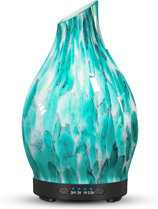 Essential Oil Diffuser, 120ML Glass Aromatherapy Diffuser with Auto Shut-Off and 7 Color LED Lights, Ultrasonic Mist Humidifier with 4 Timer for Home Office Bedroom (Blue Mountain) - Bloomnest