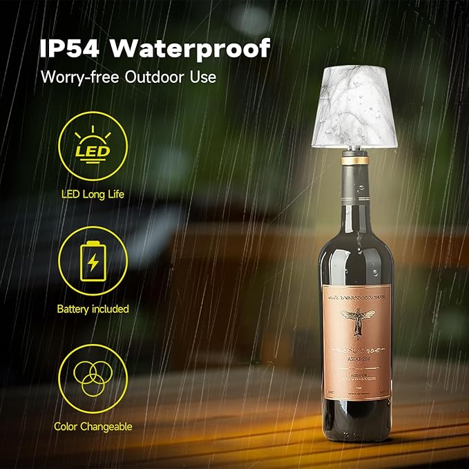 2025 New Bottle Lamp - LED Bottle Lights for Liquor & Wine Bottles, Cordless Lampshade, Whiskey Bottle Top Light, Bottle Stopper Night Light Kit, Rechargeable 3-Tone Touch-Dimmable - Bloomnest